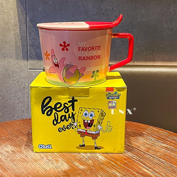 Bob Esponja Pantalones Cuadrados Patricio Estrella Dibujos animados Cuenco de fideos instantáneos de cerámica con tapa Juego de cuencos de arroz para desayuno Pareja Regalo de cumpleaños Niñas