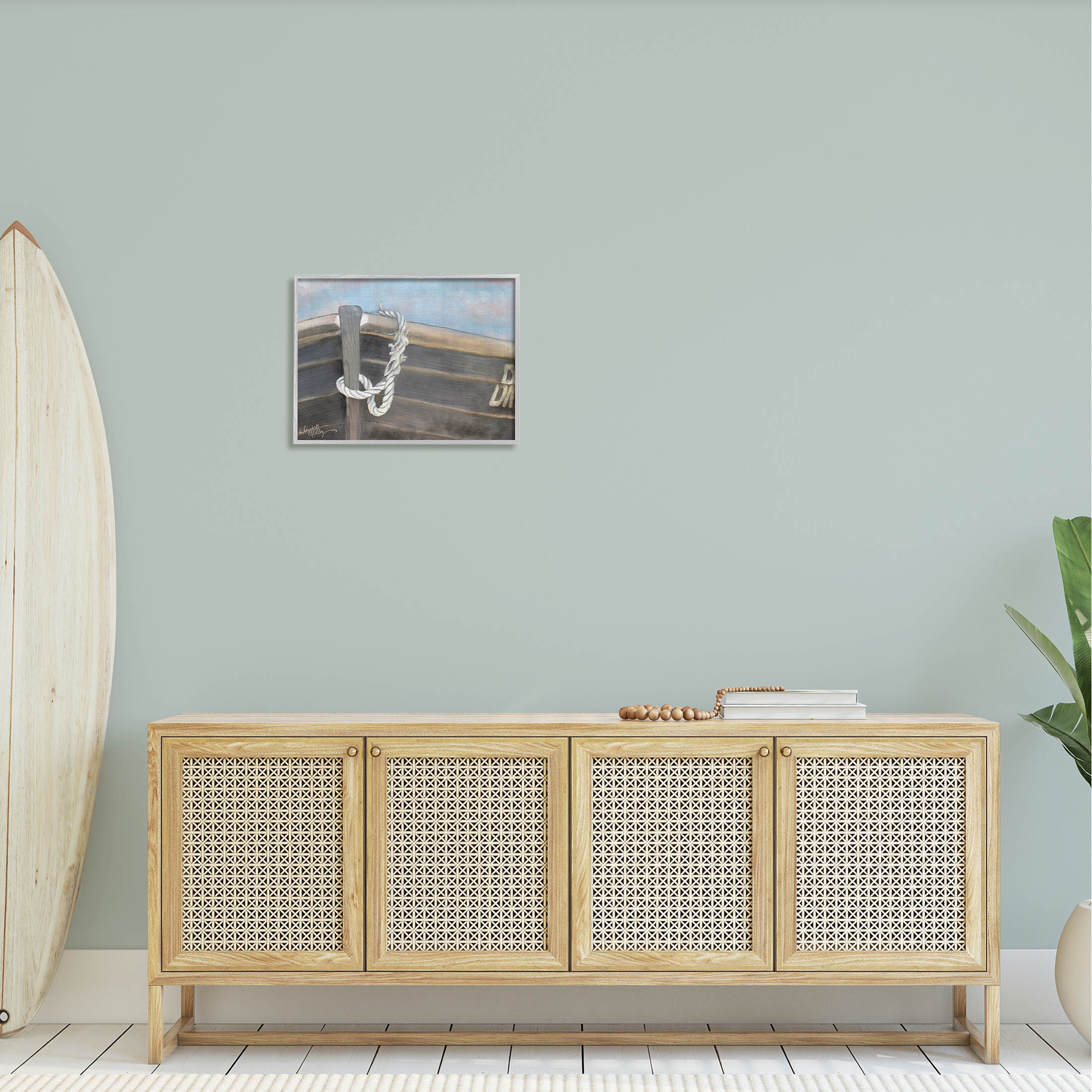 Stupell Industries Peaceful Nautical Boat Painting Gray Framed Art Print Wall Art, Design by Elizabeth Medley