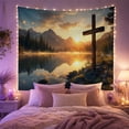 thumbnail image 2 of Mountain Lake Sunrise with Sunset Wooden Cross Stands, Mystical Fantasy for Space Lovers, Galaxy Room Decor, Mother'S Day Gift, Tapestry Wall Hanging for Bedroom and Dorm, 2 of 7