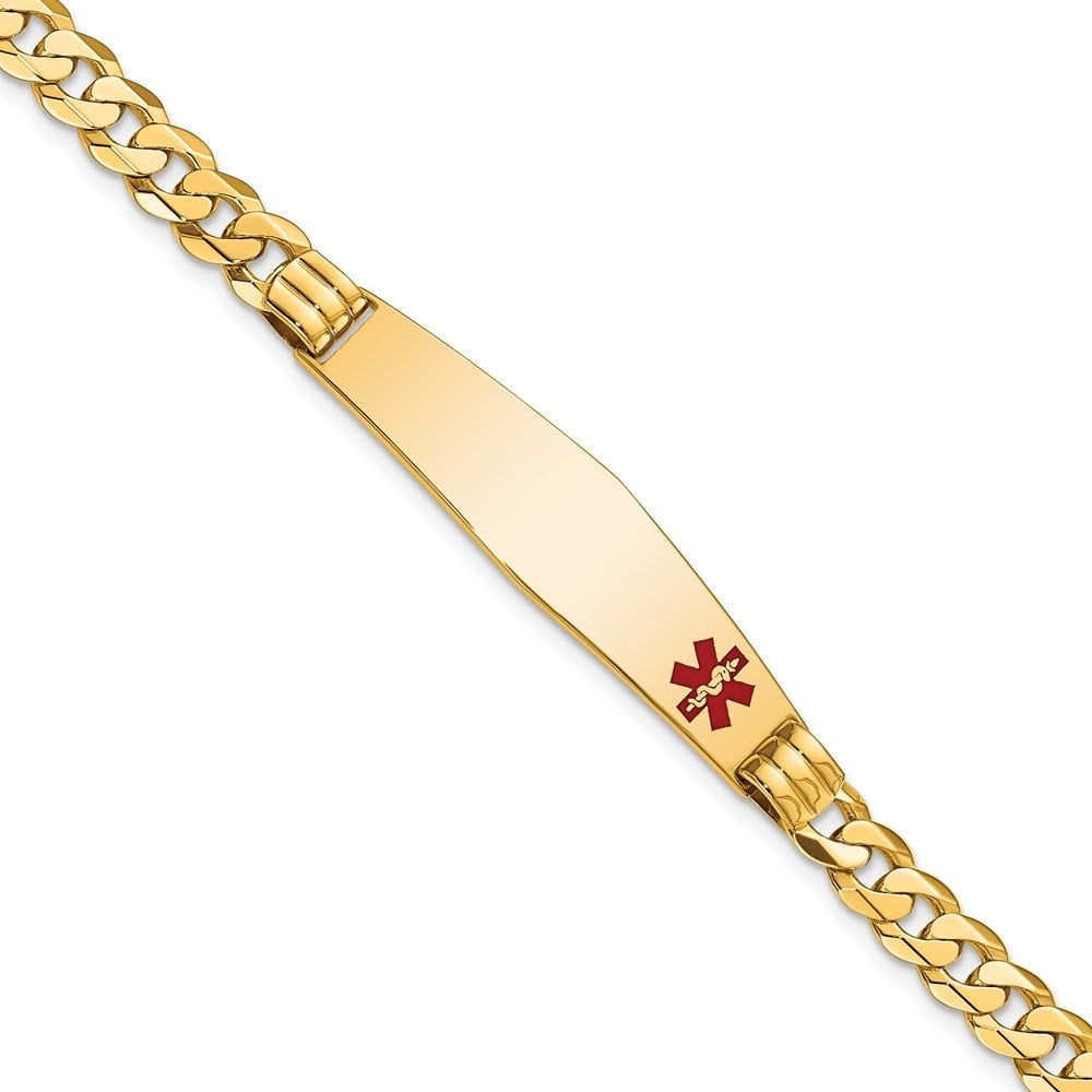 Auriga Fine Jewelry 14K Yellow Gold Soft Curb Link Id Bracelet 8 inch for Women (L- 8inch, W- 9.5mm)