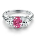 thumbnail image 3 of Gem Stone King 925 Sterling Silver Pink Zirconia and White Zirconia Filigree Style 3 Stone Ring for Women (2.07 Cttw, Oval 8X6MM and 6X4MM) (Size 6), 3 of 6