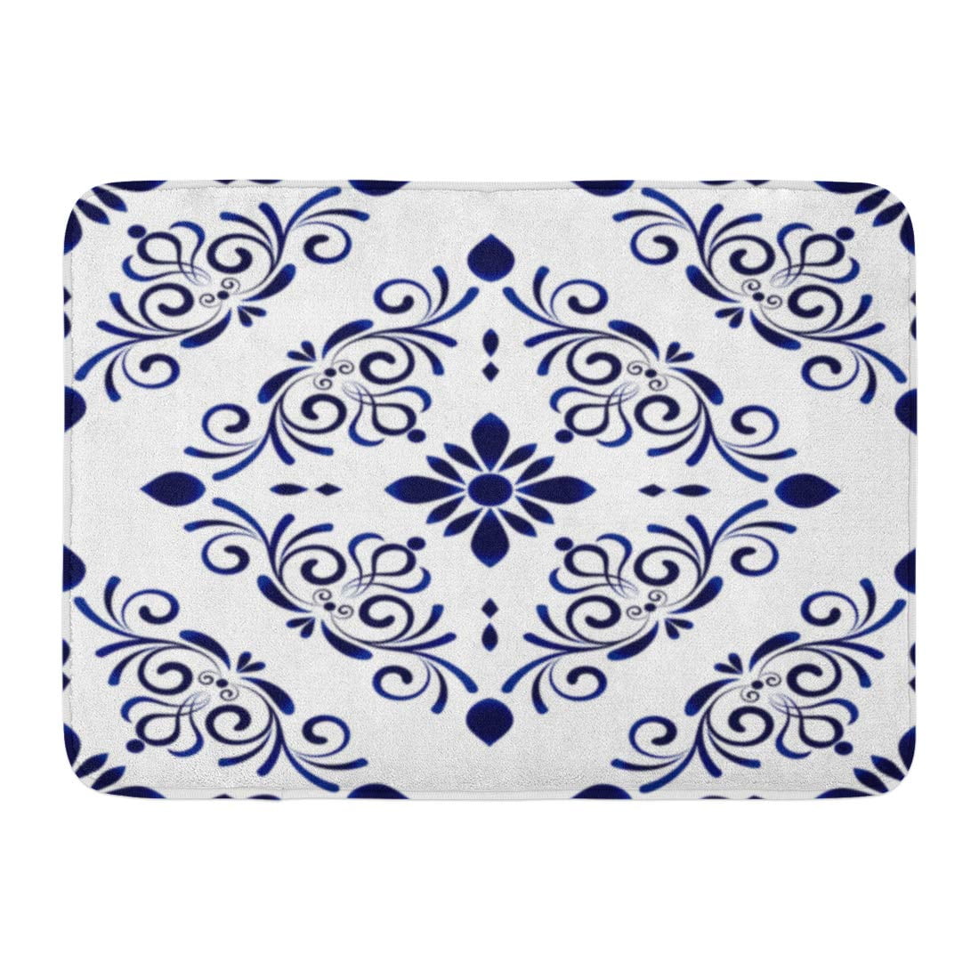 Godpok Spanish Baroque Style Damask Floral Flower Blue White Vases Simple Ceramic Pattern Machine Rug Doormat Bath Mat 23 6x15 7 Inch Walmart Com Walmart Com