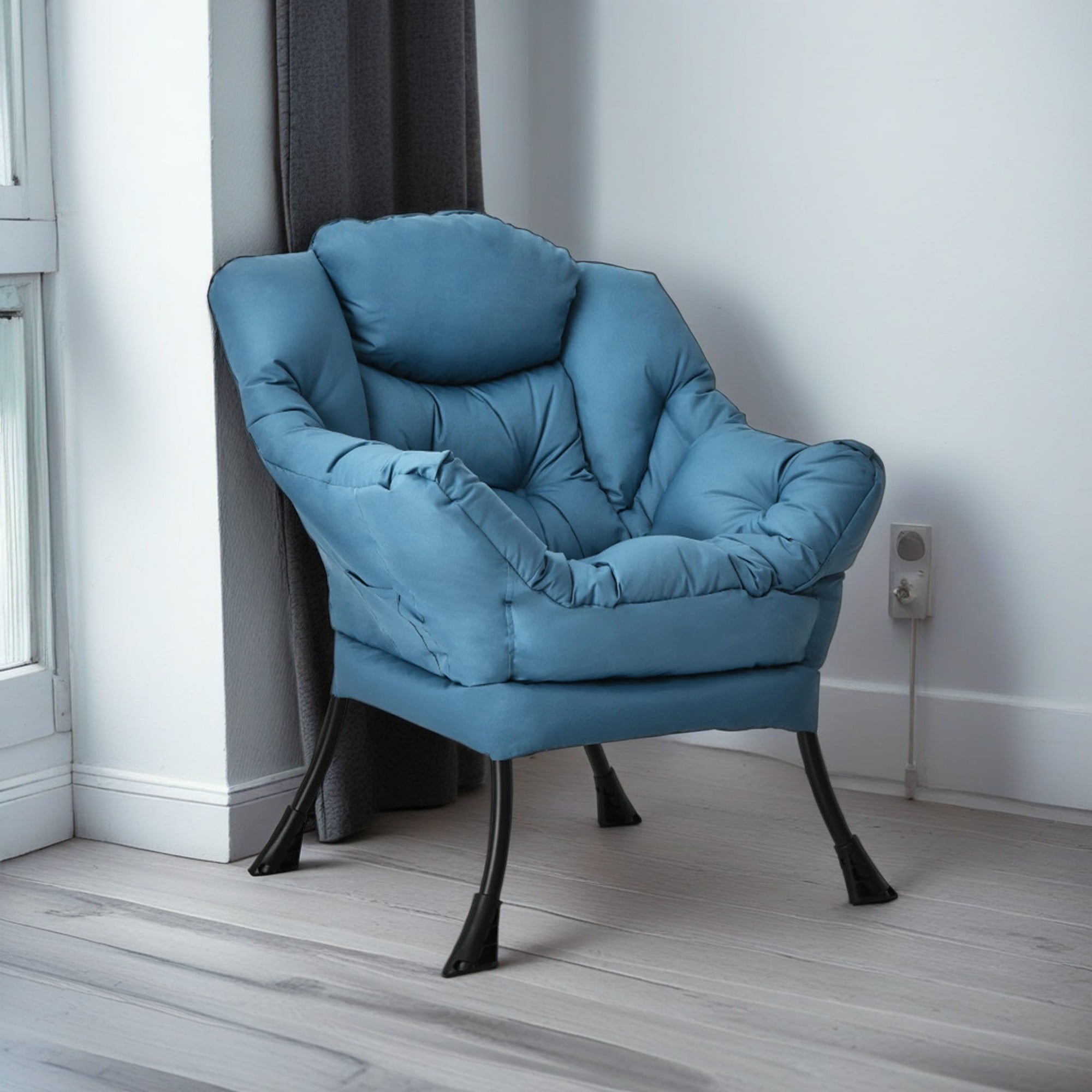 Demi Bonn Polyester Fabric Large Lazy Chair, Modern Accent Oversized Comfy Reading with Steel Frame and Side Pocket, for Living Room, Bedroom, Dorm, Navy