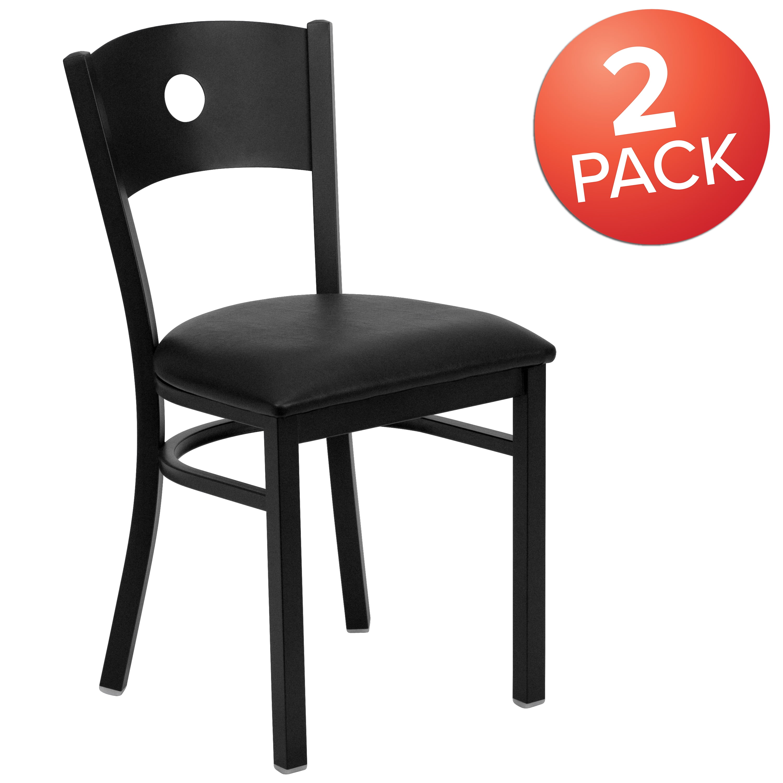 Flash Furniture 2 Pk. HERCULES Series Black Circle Back Metal Restaurant Chair - Black Vinyl Seat