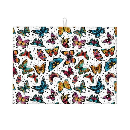 

Dish Drying Mats for Kitchen Counter - colorful butterfly_B 18x24in Dish Drying Pad Coffee Mat with Hanging Loop Super Absorbent Kitchen Counter Mat Coffee Bar Accessories