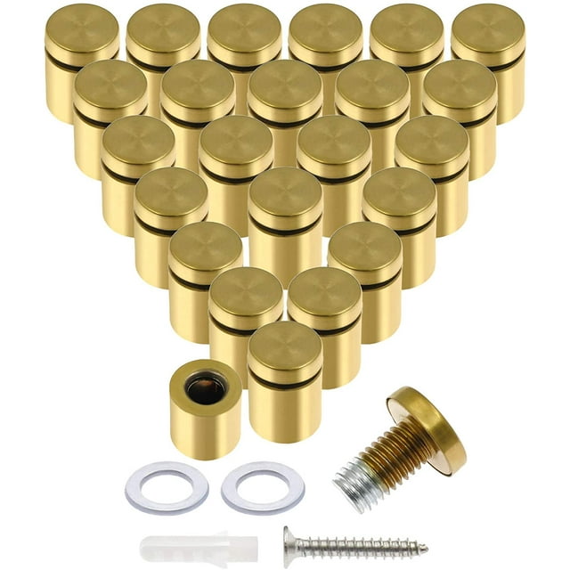 24 Pcs 3/4" x 1" Stainless Steel Standoff Screws, Wall Sign Standoff Mounting Hardware Advertising Glass Standoff Nail for Hanging Acrylic Picture Frame, Gold