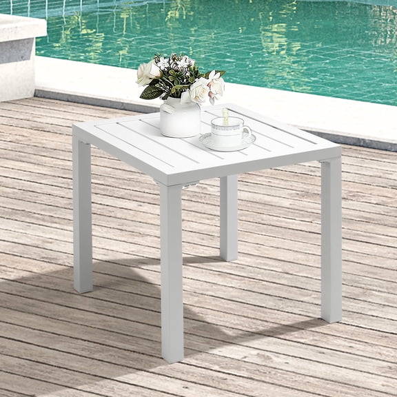 Crestlive Products 15.7" x 15.7" x 15.9" Outdoor Side Table, All Weather Aluminum Patio Table Square End Table, White