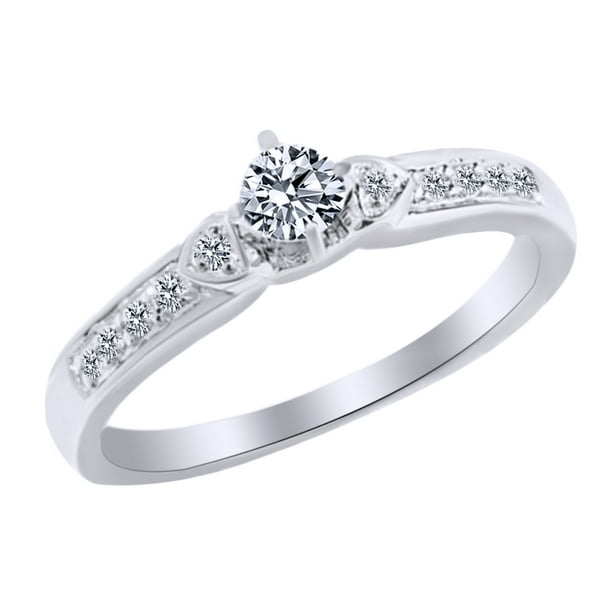 Jewel Zone US - White Natural Diamond Promise Ring In 10k White Gold (0