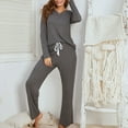 thumbnail image 4 of Women's Soft Pajamas Sets Long Sleeve V Neck Shirts Tops Loose Drawstring Long Pants PJs Suits Loungewear Sleepwear, 4 of 5