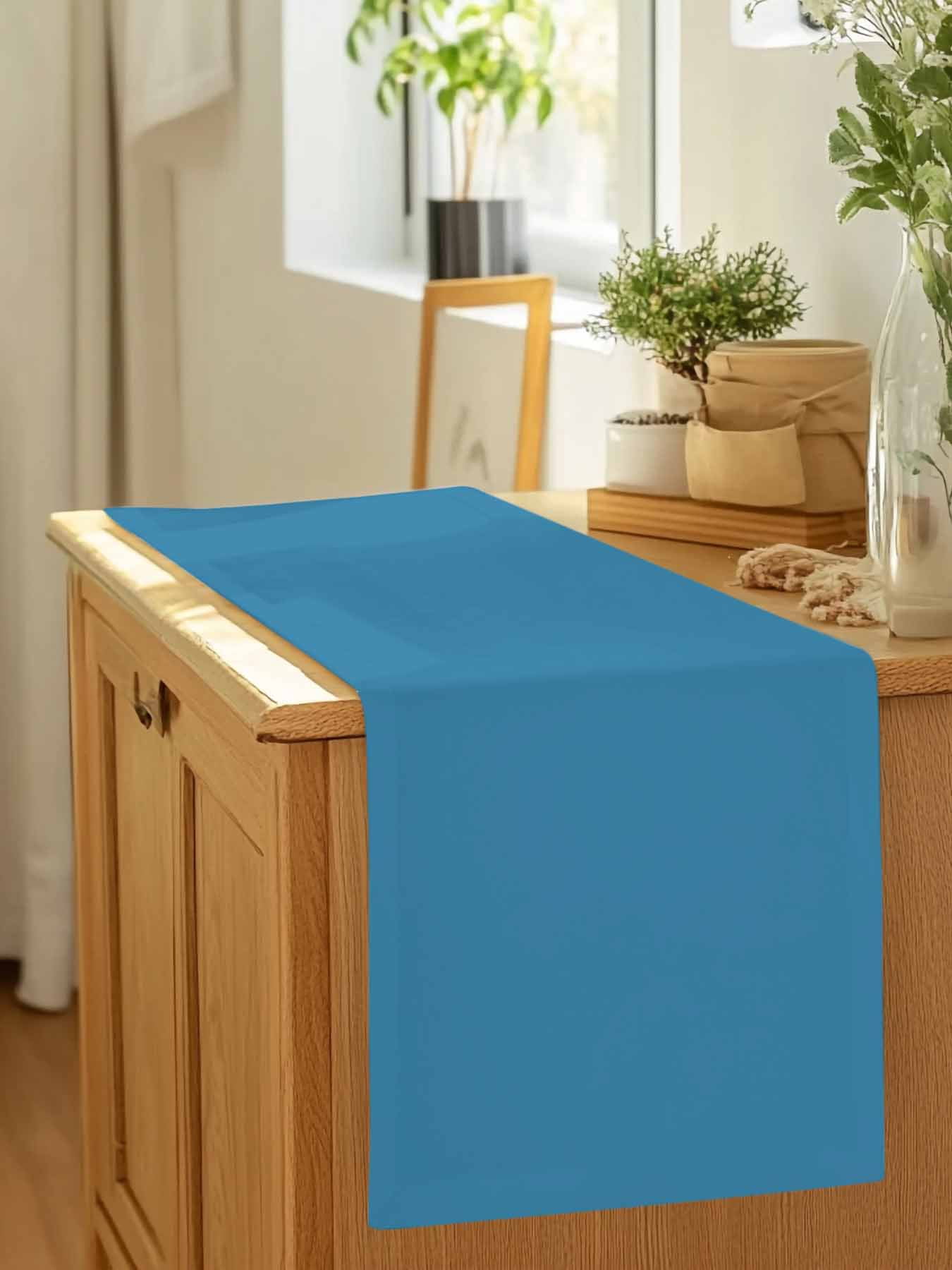 Modern Marine Ocean Pure Blue Table Runner 90 Inches Long, Minimalist Solid Color Art Table Runners Tabletop Scarf Kitchen Dining Tables Decoration for Home Party Indoor Outdoor