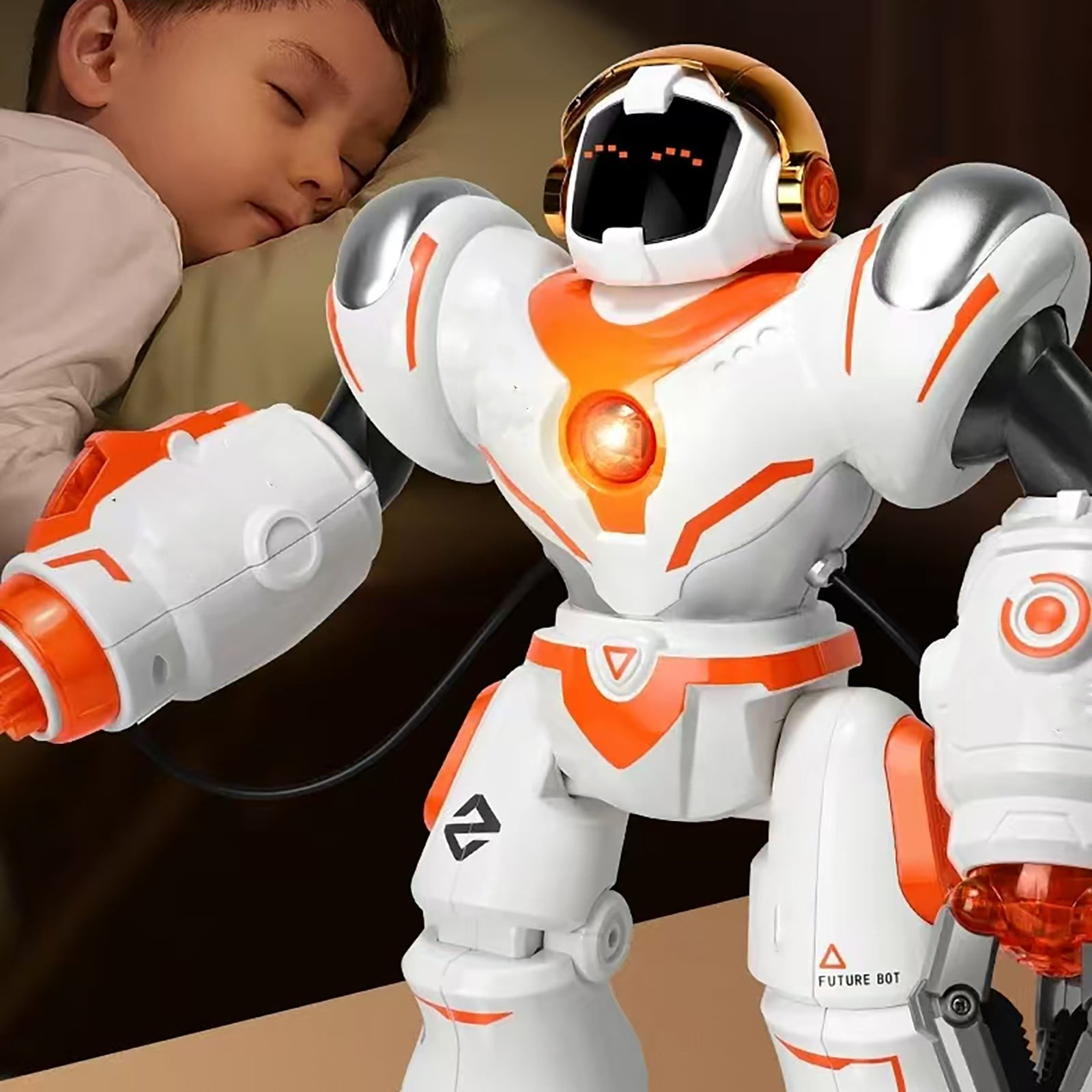 RUIG Programmable LED RC Robot Toys -Smart Programmable,Dancing Remote Control Robot with 50 Actions,Supporting 24 Changing Expression,Interactive 14" Walking Singing Dancing Robot,Launcher