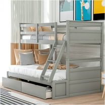 JERFIT Twin over Full Bunk Bed with Storage Drawers, Solid Wood Frame, Space Saving Bunk Bed, Gray