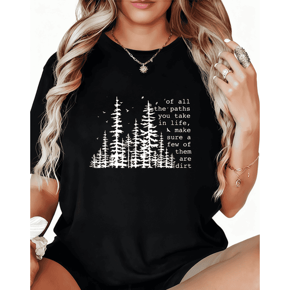 Suitable Outdoor Path Inspirational Graphic Tee T-Shirt Print Top Short Sleeve Round Neck Black S-5XL
