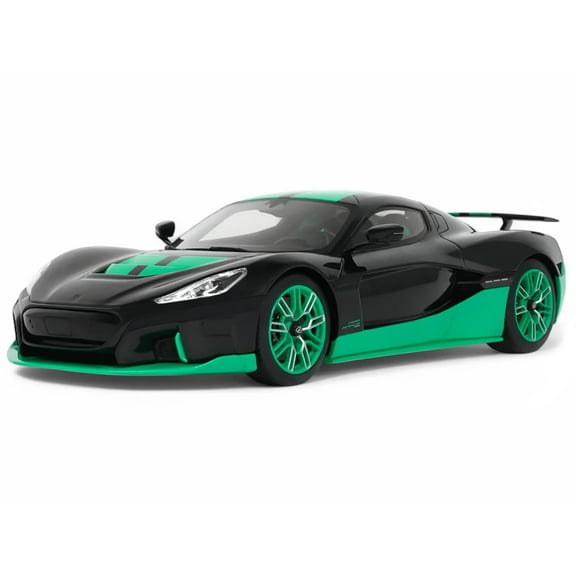 2023 Rimac Nevera Black with Green Stripes 1/18 Model Car by GT Spirit