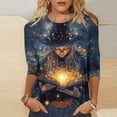 thumbnail image 2 of Chandail à Capuche Oversize pour Femmes, Mode Halloween, Col Rond Imprimé, Manches Trois-Quarts, T-shirt Ample, Col Rond, Grande Taille, Multicolore, 2 of 5