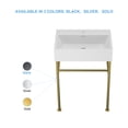 thumbnail image 6 of Kichae 24"x16.5"x5.7" White Console Sink Ceramic Bathroom Vanity Pedestal Sinks with Gold Stainless Pedestal, 6 of 8
