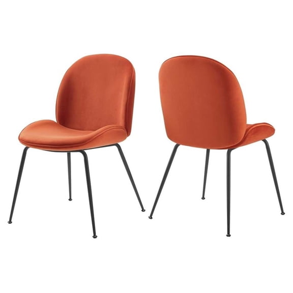 Maklaine 17.5" Velvet Dining Chairs in Orange/Black (Set of 2)