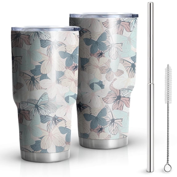 Butterfly Tumbler with Lid and Straw- Butterfly Gifts for Women - Purple Butterflies Cup, Skinny Tumbler, Water Bottle, Coffee Mug - Metal Thermal Insulated Tumblers 30 Oz - Butterfly Decor, Stuff