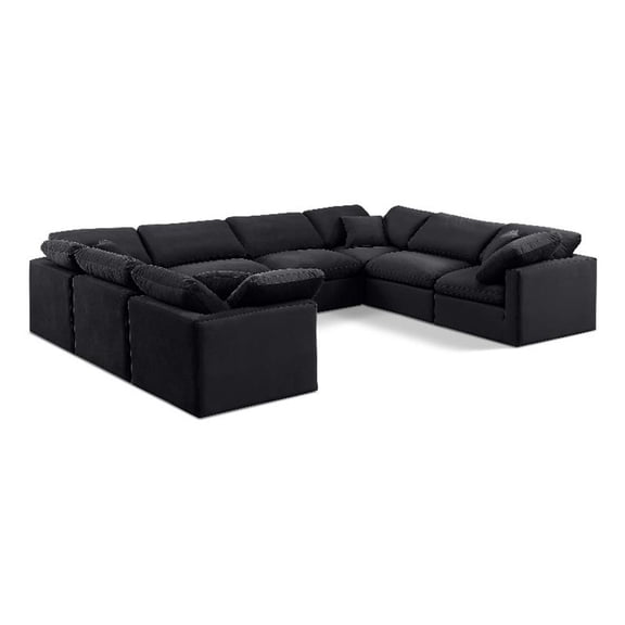 Meridian Furniture Indulge 258" Velvet U-Shaped Modular Sectional in Black