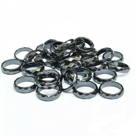 HOOUN 50pcs Hematite Ring - Diamond Cut Hematite Pain Relief 6mm Band Ring