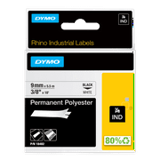 DYMO Rhino Industrial Permanent Polyester Labels, 3/8", Black Print on White Tape