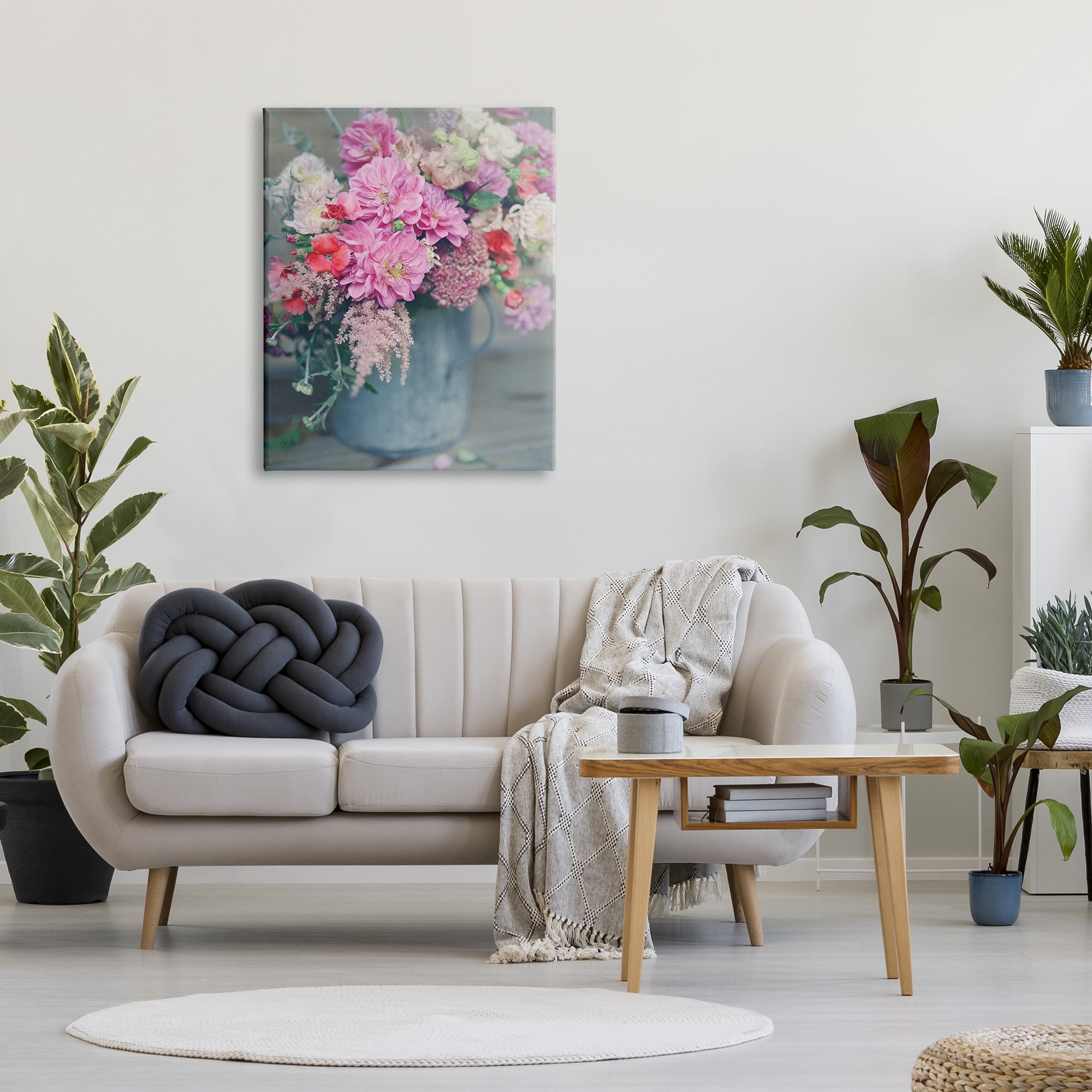 Stupell Industries Pink Floral Arrangement Soft Focus Grey Pot, 30 x 40, Designed by Sarah Jane