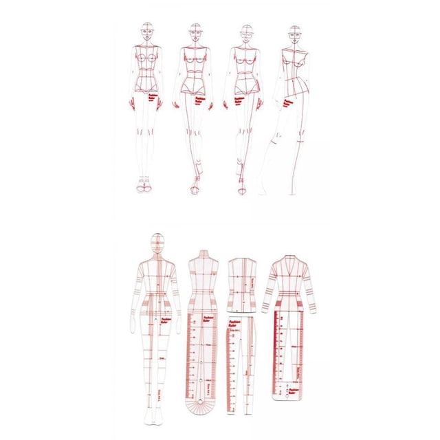 8pcs Moda Dibujo Plantilla Plantilla Conjunto Regla, de Mujeres Humanoide Patrones , Ropa MEDICIÓN MEDICION FRANCE CURVA RULERS A4 Patró Gloria Regla de diseño de ropa