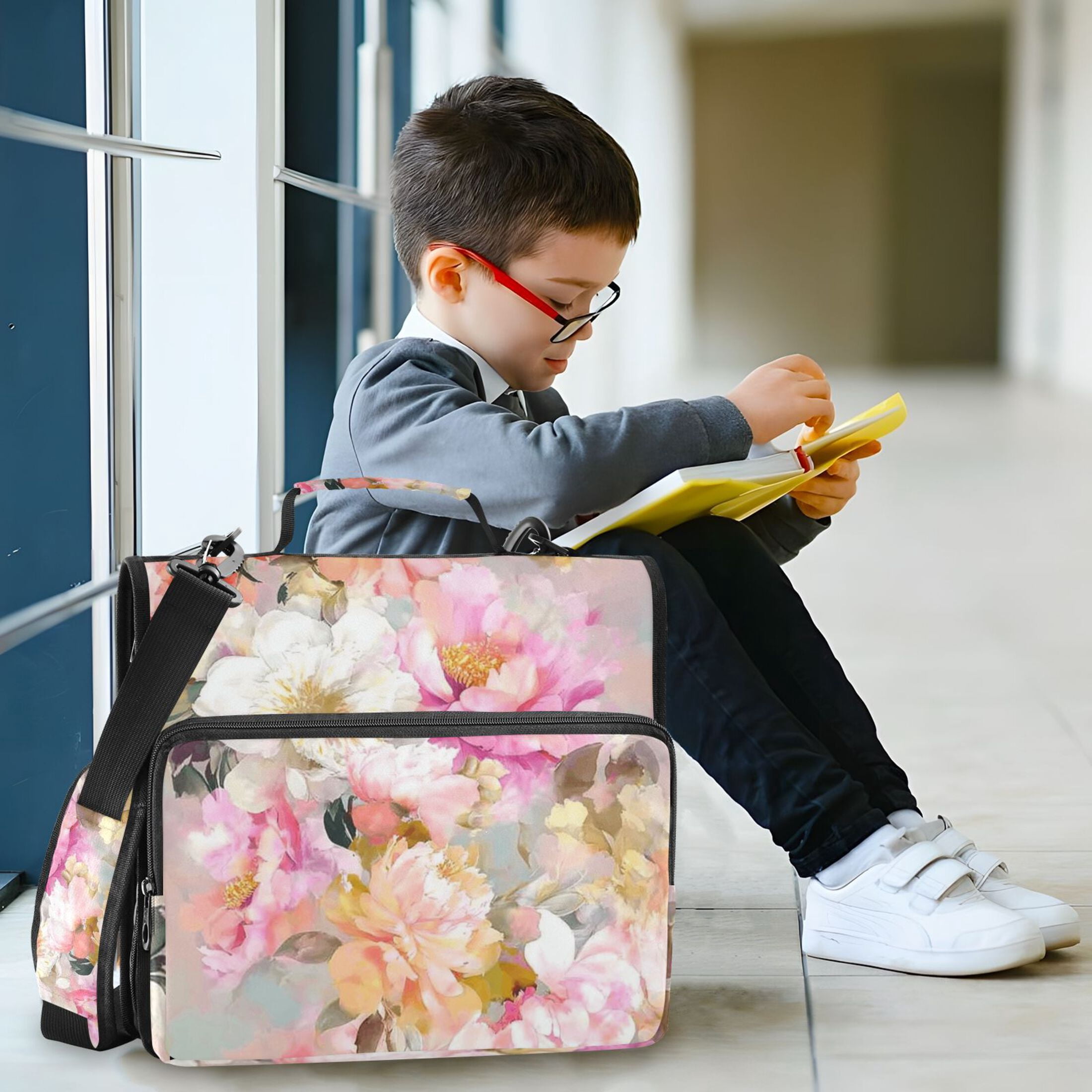 3 Ring Zipper Binder with Shoulder Strap Waterproof Trapper Keeper 2 Inch D-Ring 500 Sheets Capacity Abstract Watercolor Flower