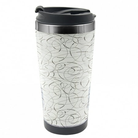 

Abstract Travel Mug Bead Shapes and Lines Steel Thermal Cup 16 oz by Ambesonne