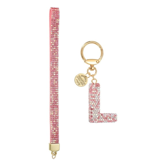 Initial Letter Keychain for Women, Rhinestone Alphabet L Key Chain Sparkly Keychain Charm with Heart for Backpack Handbag Car Key Accessories Lanyard, Pink