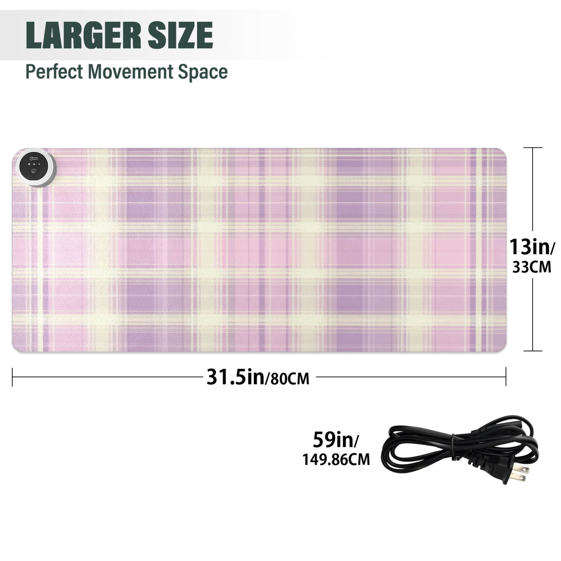 Large Heated Desk Mat Mouse Pad 31.5"x13"PU Leather Graphene Heating Desk Warmer with 3 Temperature Settings 110V US Plug Non-Slip Warm Pad for Home, Office, and Gaming Bright Pink Checkered Pattern
