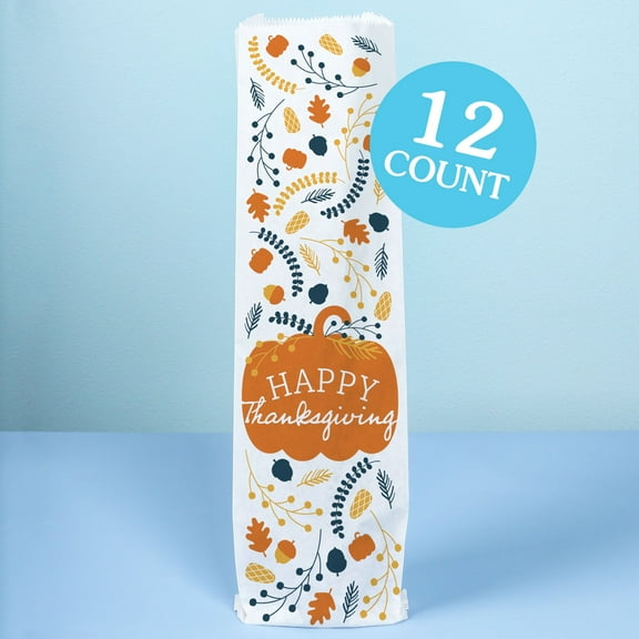 Big Dot of Happiness Happy Thanksgiving Wine Gift Bags, Fall Harvest Party Hostess Thank You Wine Bottle Gift Wrap, Bulk Holiday Paper Bags - 12 ct