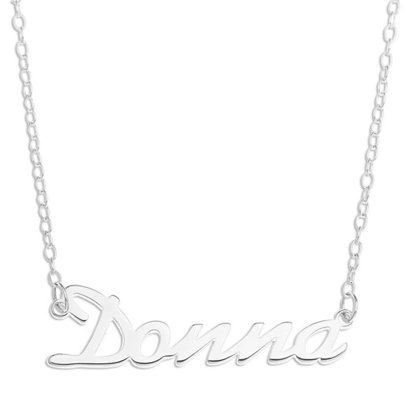 Sterling Silver 'Donna' Name Pendant on 16-inch Trace Chain - White