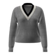 thumbnail image 1 of Suéter George para Mujer, con Cuello V, Contraste de Color en Cuello, Tela Rib Gris Talla EG, 1 of 4
