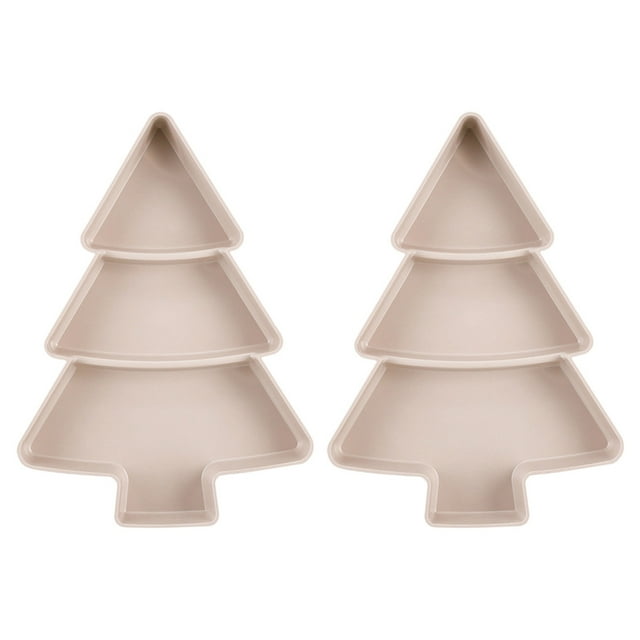 CIMAXIC christmas 2Pcs Multifunction Christmas Tree Shape Fruit Plates Plastic Candy Snack Trays,10.24"X7.28"X1.18"