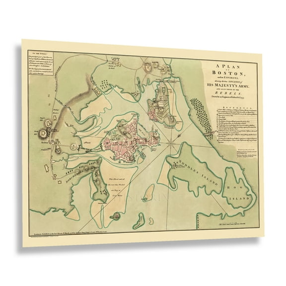 HISTORIX Vintage 1776 Boston Map Poster - Plan of Boston and Its Environs Wall Art Print - Vintage Map of Boston and Its Environs