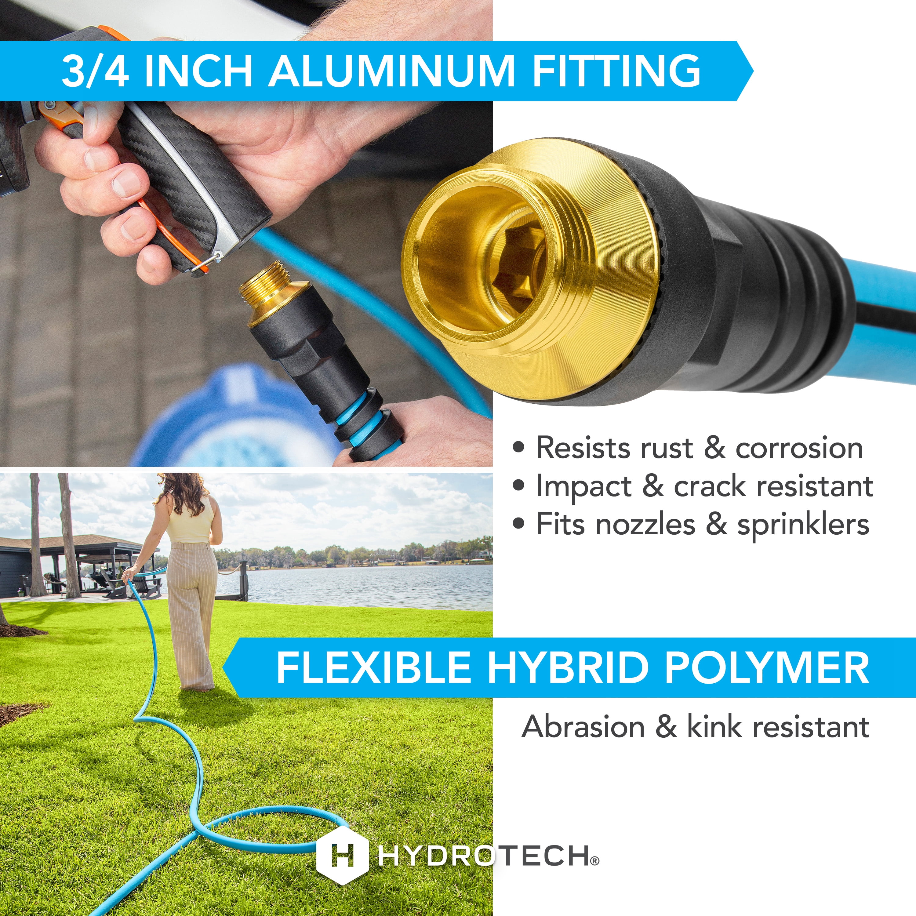 HydroTech Super-Lite 25 ft Garden Hose Hybrid Polymer Rubber 5/8"  – Ultra Lightweight Kink-Resistant Water Hose, Drinking Water Safe, Durable Polymer Construction with Force Control Technology