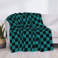 thumbnail image 3 of Uemuo Black And Teal Checkerboard Printed Throw Blanket for Couch, Fluffy Fuzzy Blankets for Bed, Sofa, Cozy Flannel Faux Fur Blanket-, 3 of 6