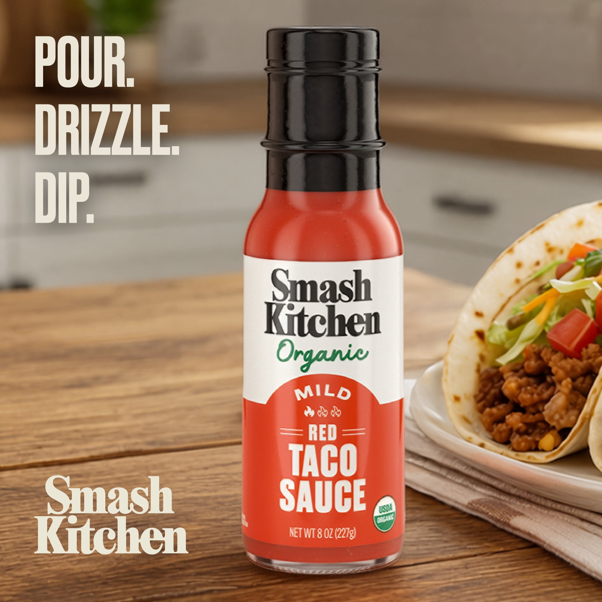 (4 pack) Smash Kitchen Organic Mild Red Taco Sauce, 8 oz