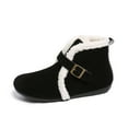 thumbnail image 4 of SYMSHOES Warm Cozy Womens Fleece Lined Ankle Boots, Black Flock Upper Flat Heel Round Toe with Buckle, Comfortable Skin-Friendly Winter Fall Casual Boots for Ladies,Size 38, 4 of 9