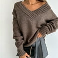 thumbnail image 6 of UTSJKR Fall Winter Knit Sweaters for Women Classic Solid V Neck Pullover Tops Casual Loose Oversized Jumper Knitwear Long Batwing Sleeve Sweaters 2024 Fashion Clothing Coffee S, 6 of 6