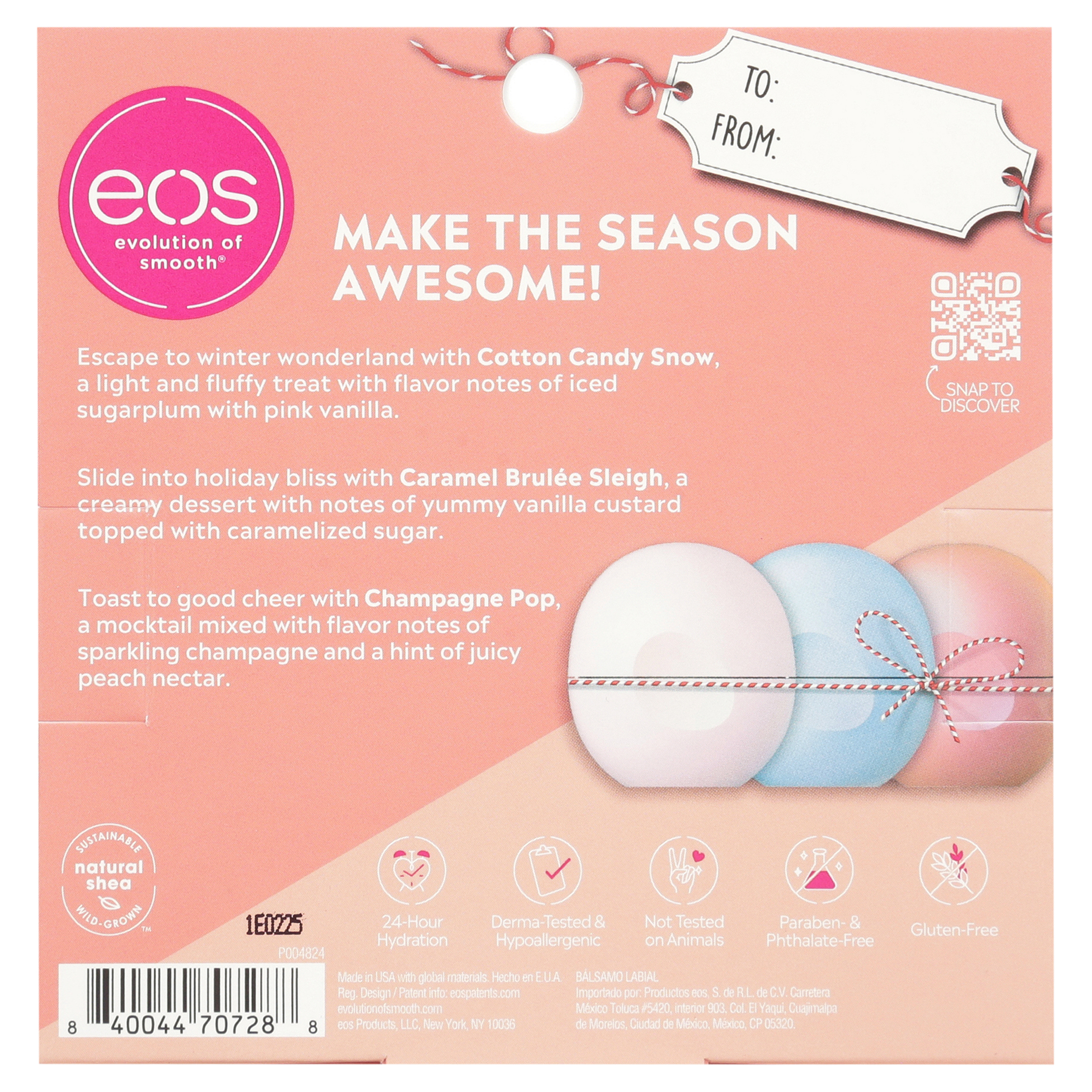 ($7.99 Value) eos Holiday Lip Balm Sphere , Cotton Candy Snow, Caramel Brulée Sleigh and Champagne Pop , Moisuturzing Shea Butter for Chapped Lips , 3 Count - image 5 of 9
