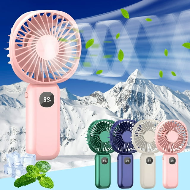 Ventilador portátil USB recargable de mano con pantalla LED - Mini ventilador de escritorio de 3 velocidades para uso doméstico, de oficina y exterior