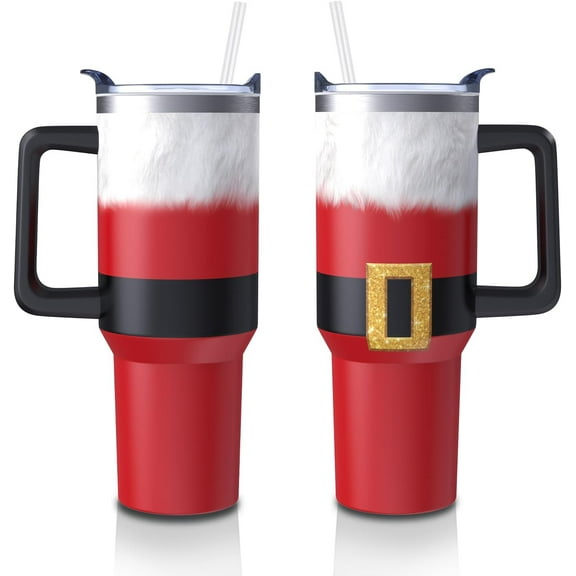 Christmas Gifts 40 Oz Tumbler with Handle and Straw, Red Xmas Santa Claus Stainless Steel Double Walled Vacuum Insulated Cup, Retro Holiday Gifts for Women Men