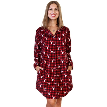 

Angelina Matching Women s Flannel Button Down Sleep Shirt Dress Pajama