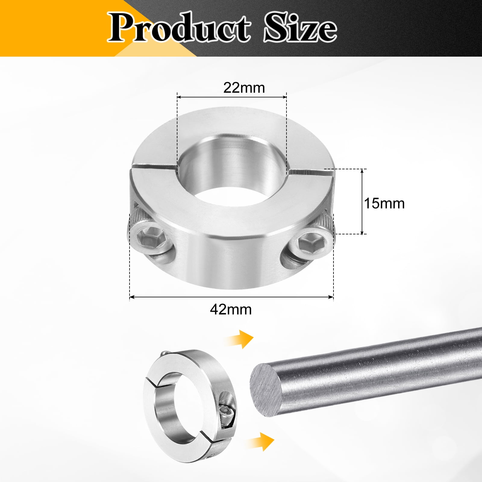 Uxcell 2 Pack Double Split Shaft Collar 22mm Bore, Two Piece Clamping Collar 42mm OD 15mm Thickness, 304 Stainless Steel Set Screw Split Collar