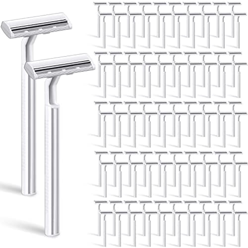 100 Pieces Disposle Razors Bulk for Women Individually Wrapped Twin Blades Shaving Razor Women Razors for Shaving Safety Hotel Guest House Travel Home Use Portle, White