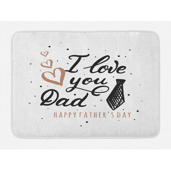 Father's Day Bath Mat, I Love You Dad with a Tie and Polka Dots Drawn by Hand, Plush Bathroom Decor Mat with Non Slip Backing, 29.5" X 17.5", Pale Rust Charcoal Grey, by Ambesonne