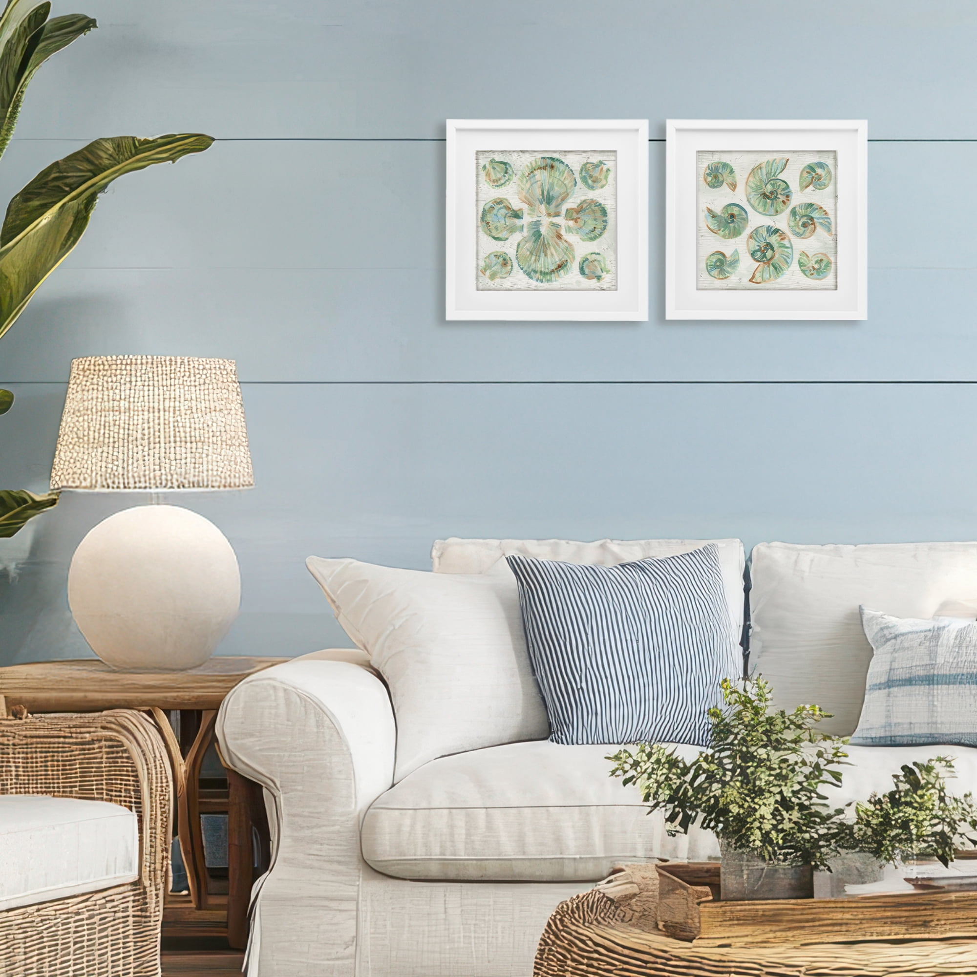 Stupell Industries Saltwashed Seashells Pattern 2 Piece White Framed Print Under Glass Set, design by June Erica Vess