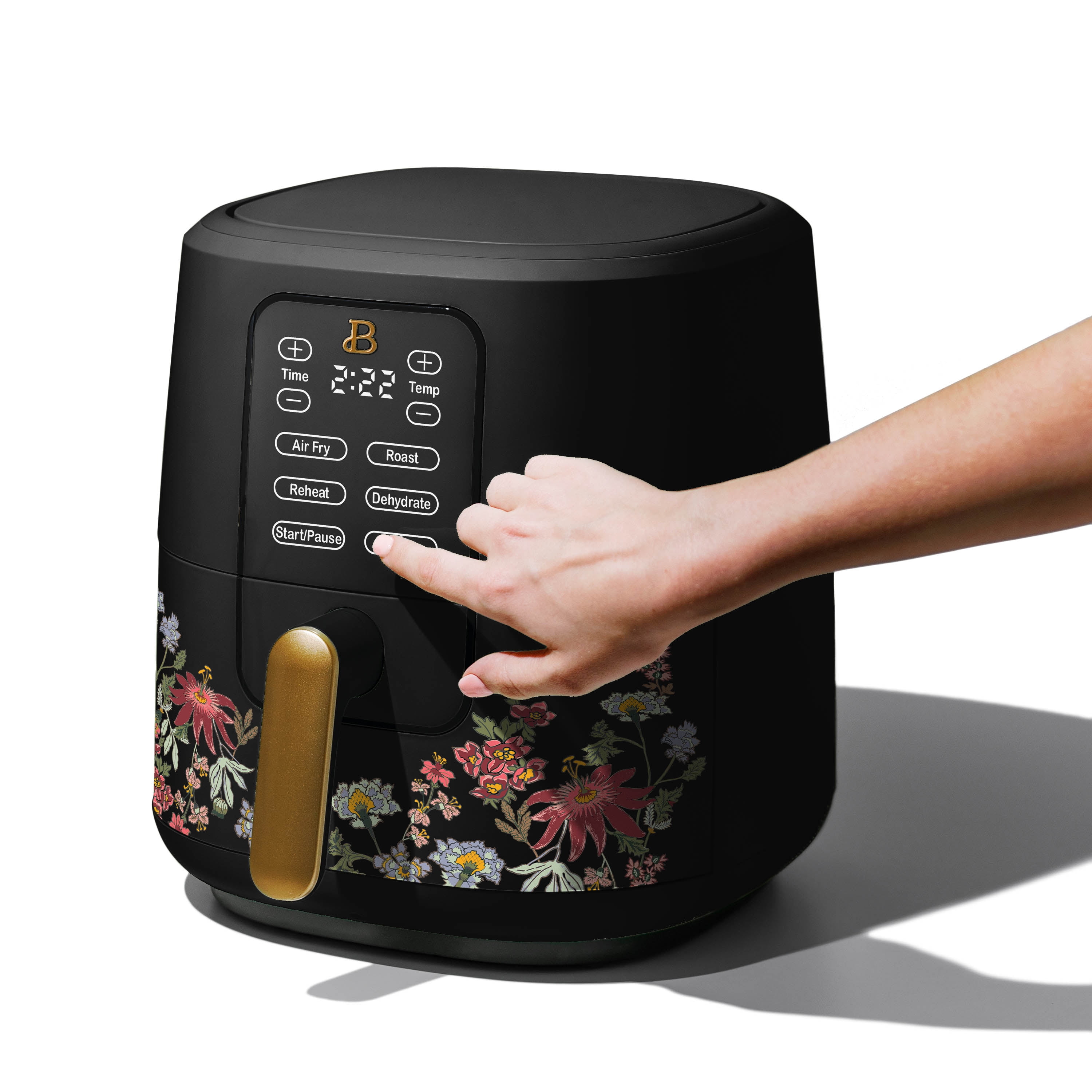 Beautiful 6 Qt Air Fryer with TurboCrisp Technology, Wildflower by Drew Barrymore, Black
